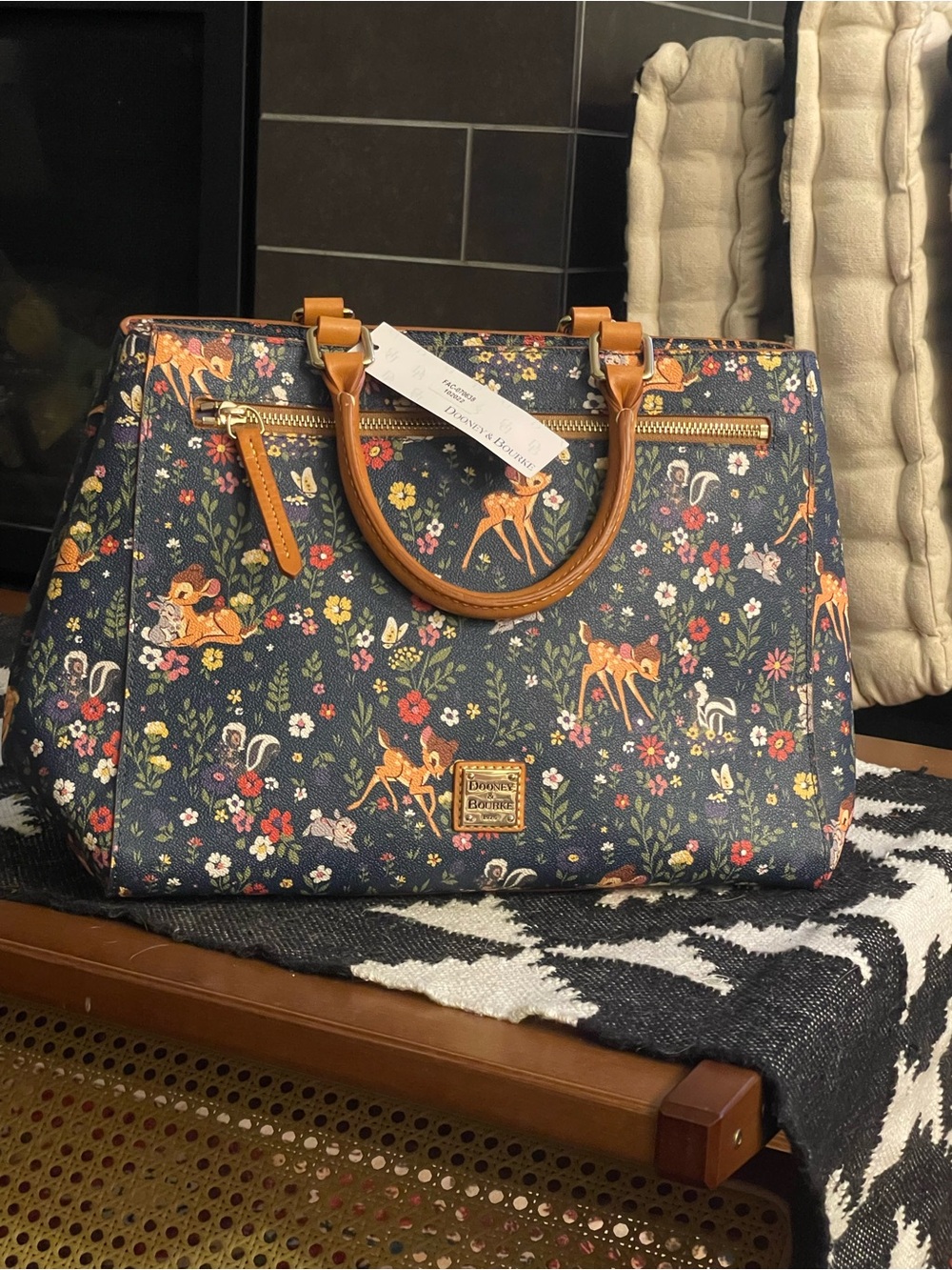 2023 Dooney & Bourke Navy Floral Bambi Satchel Bag - Picture 1 of 3